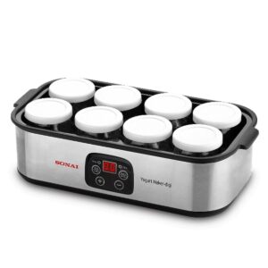 Sonai Yogurt Maker- Digi SH-1088, 30 Watt, 8 glass jars, 12 hour timer