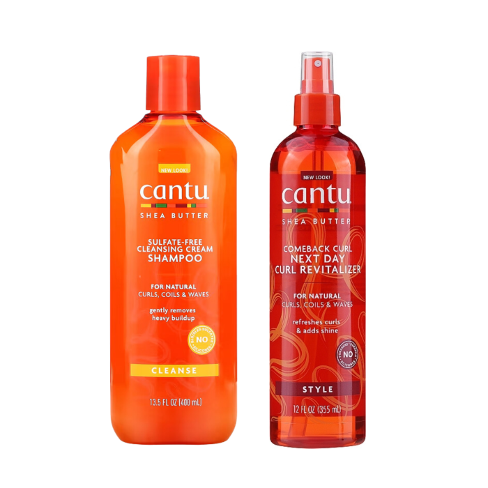 Cantu Shea Butter Creamy Cleansing Shampoo and Shea Butter Daily Curl Restore Spray 1+1 - Image 1