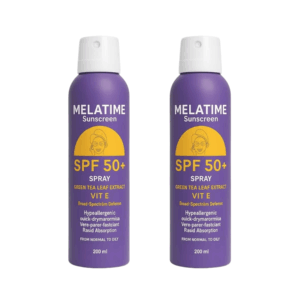 Melatime Sunscreen Spray SPF 50+ With Green Tea Leaf Extract And Vitamin E – 200ml 1+1